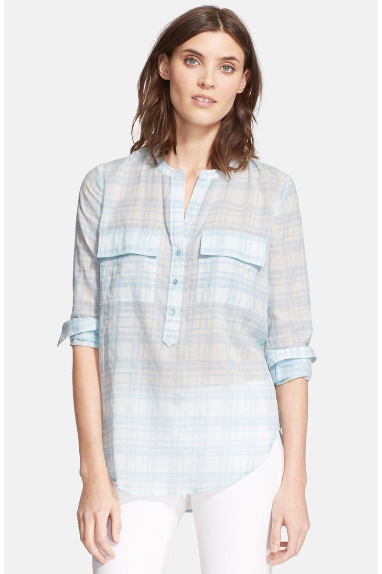 Plaid Half Placket Top, Main, color, AQUA