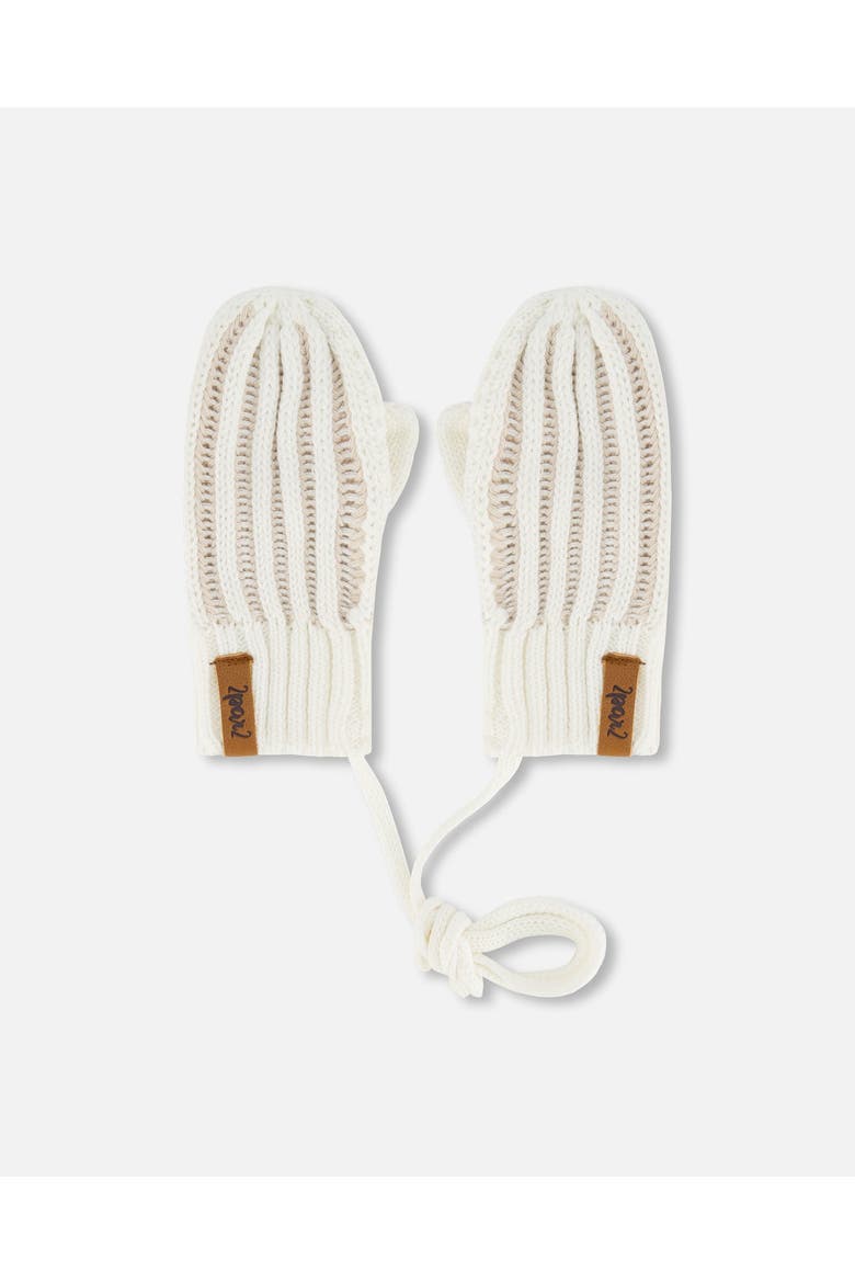 Baby Unisex Knit Mittens With Cord Off White, Main, color, Off White
