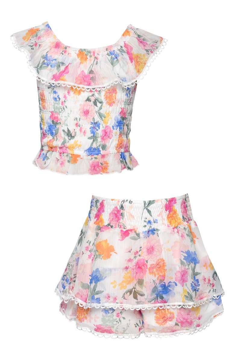 Sara Sara Kids' Floral Top & Skirt Set, Main, color, White