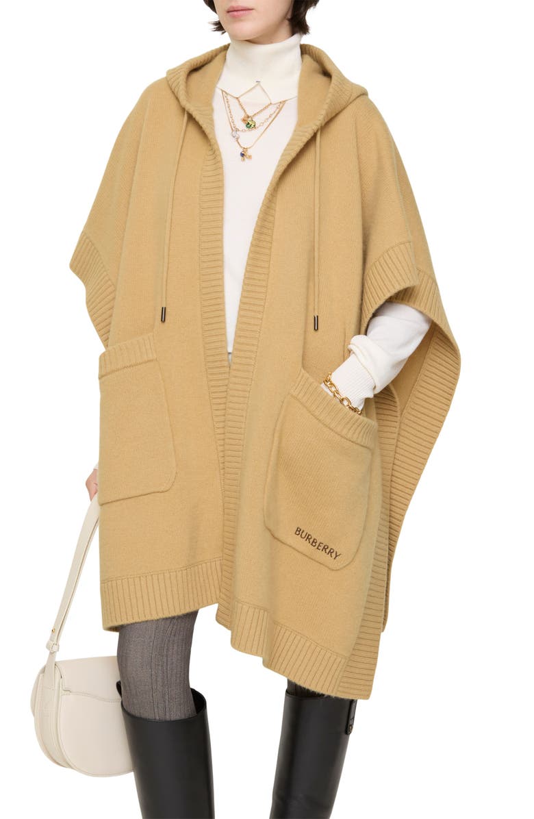 Burberry St. Rosie Knit Wool & Cashmere Cape, Main, color, Sand