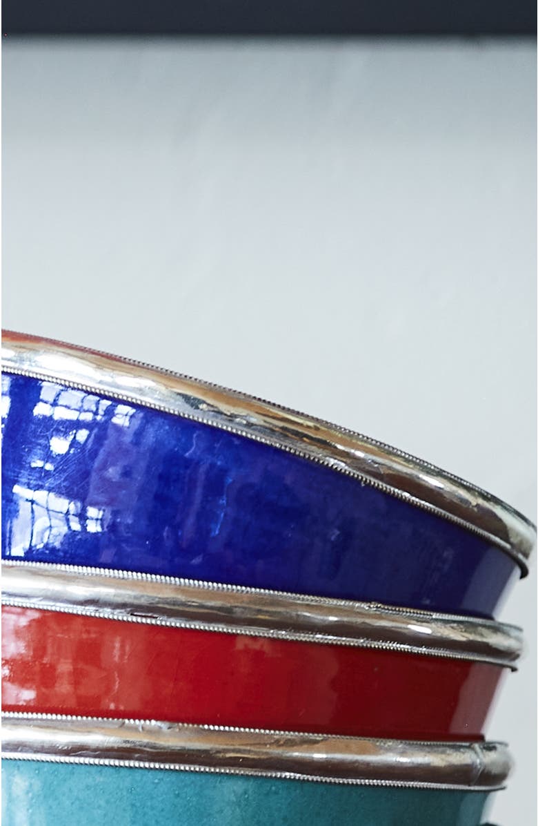 Verve Culture Set of Moroccan Glazed Bowls with Berber Silver Trim, Alternate, color, Multicolor