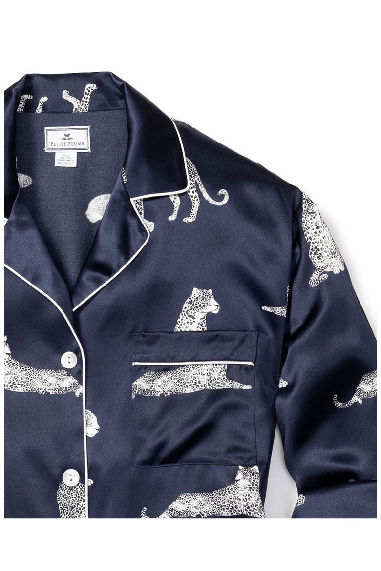 Panthre de Nuit Piped Silk Pajamas, Alternate, color, NAVY
