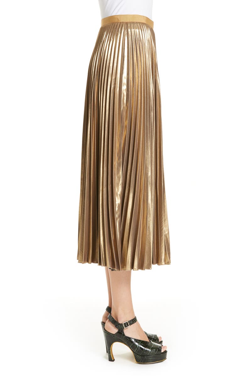 Dries Van Noten Pleated Metallic Skirt, Alternate, color,