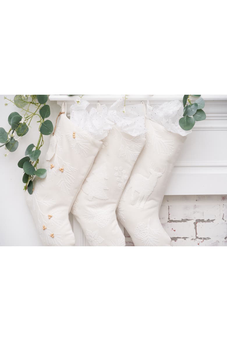 Bronze Berry Beads on Woven Branches Tagged Christmas Stocking, Alternate, color, White