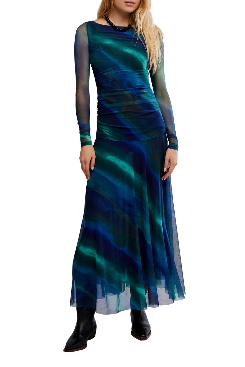 free people blue long sleeve dress Free People Calla Print Long Sleeve Midi Dress