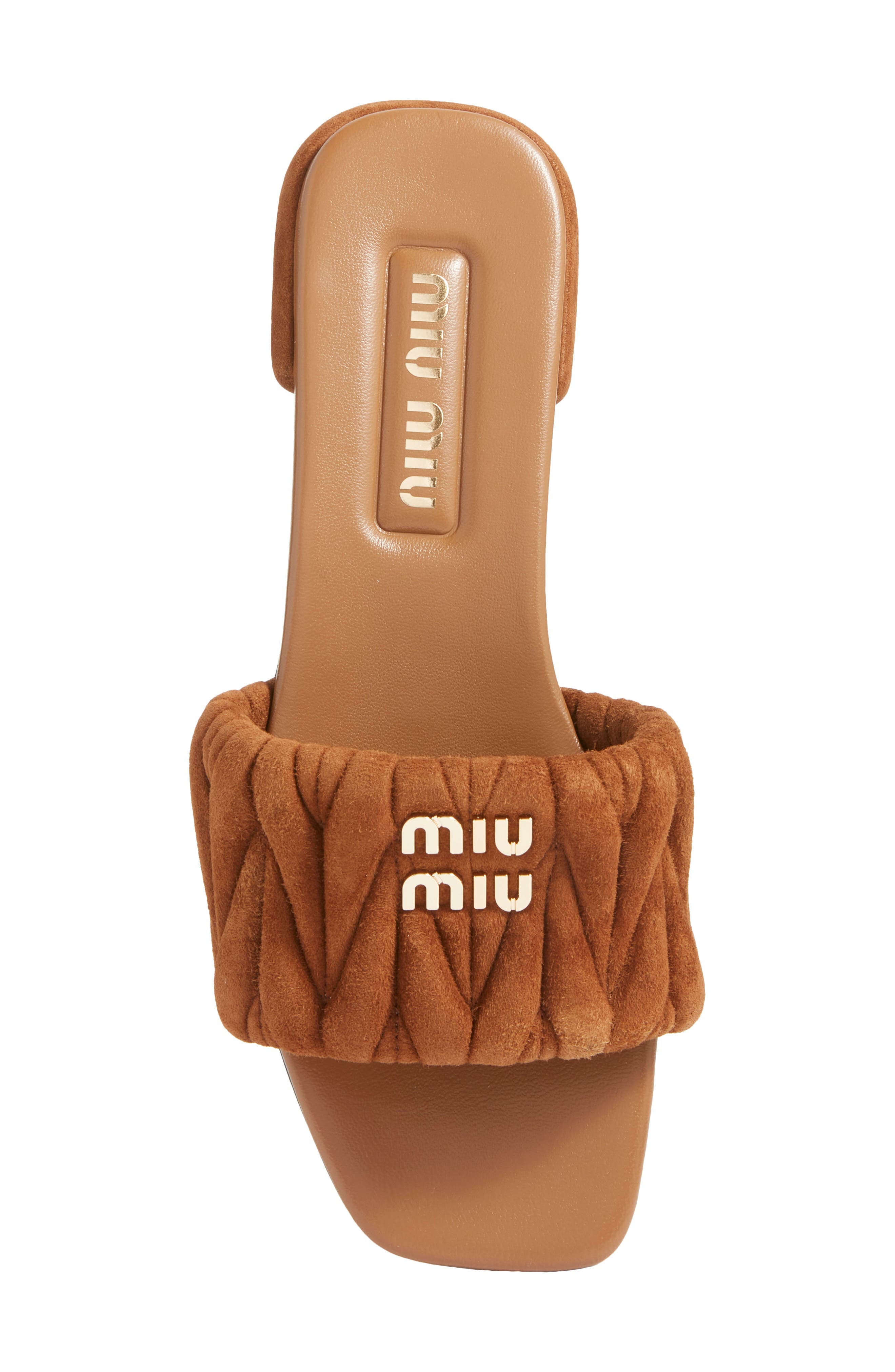 Miu Miu Matelassé Slide Sandal, Alternate, color, Rovere