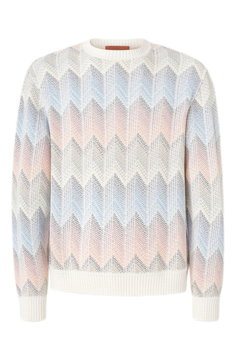 Missoni Crewneck Sweater In Gradient Cotton Chevron Blend With Contrasting Piping, Alternate, color, 