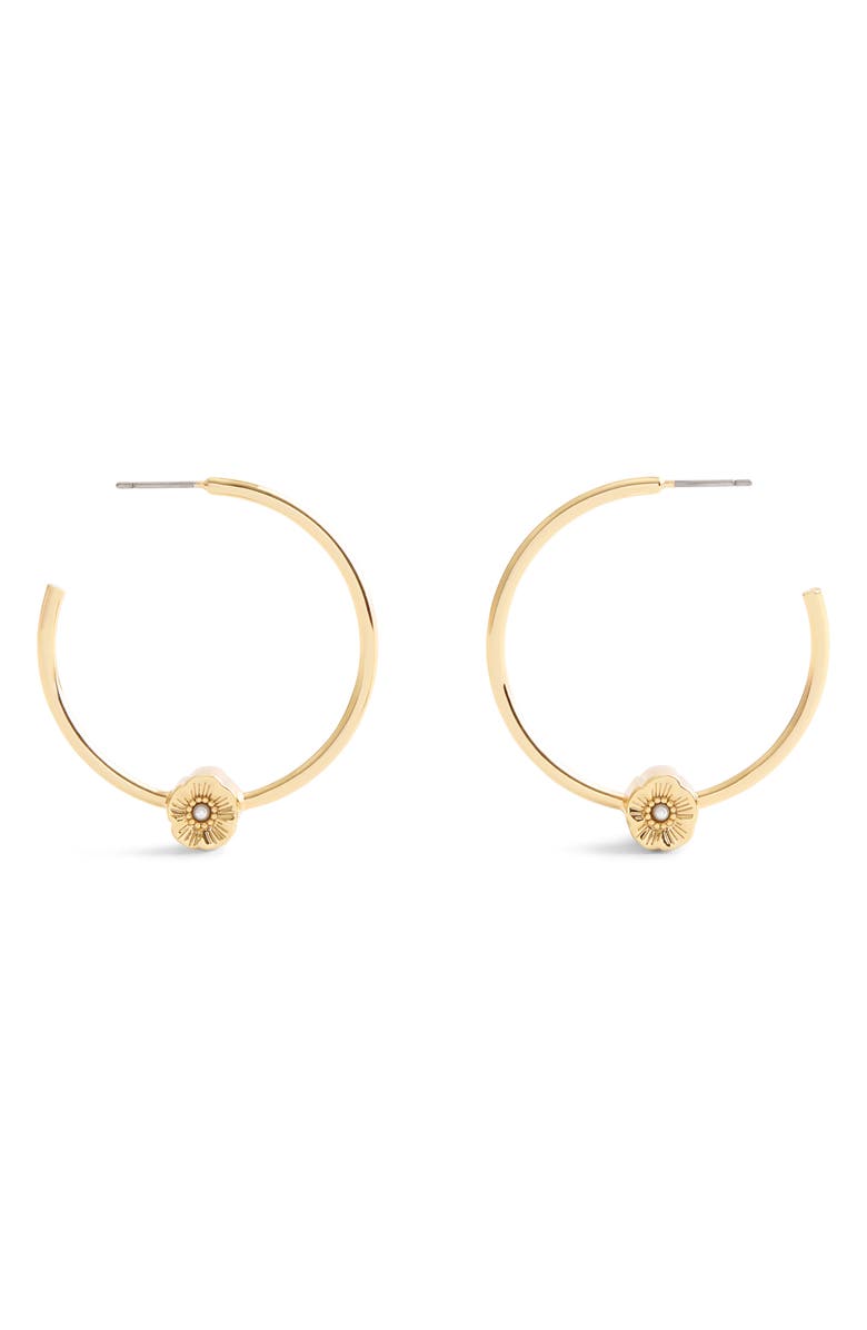 COACH Tea Rose Flower Hoop Earrings, Main, color, 