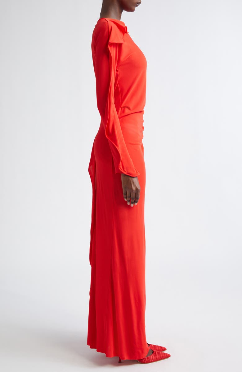 Victoria Beckham Long Sleeve Draped Jersey Gown, Alternate, color, Cayenne