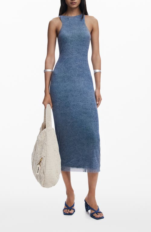Desigual Knot Fitted Midi Dress In Blue