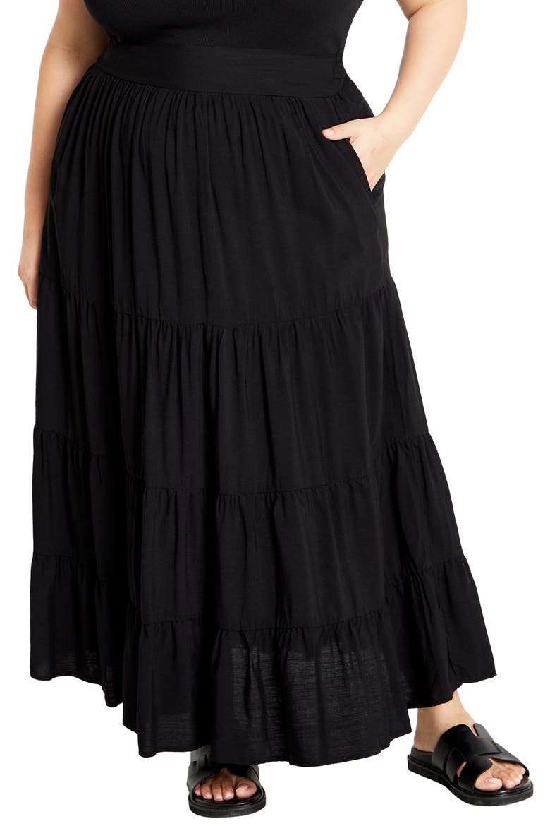 Piper Tiered Maxi Skirt, Main, color, BLACK