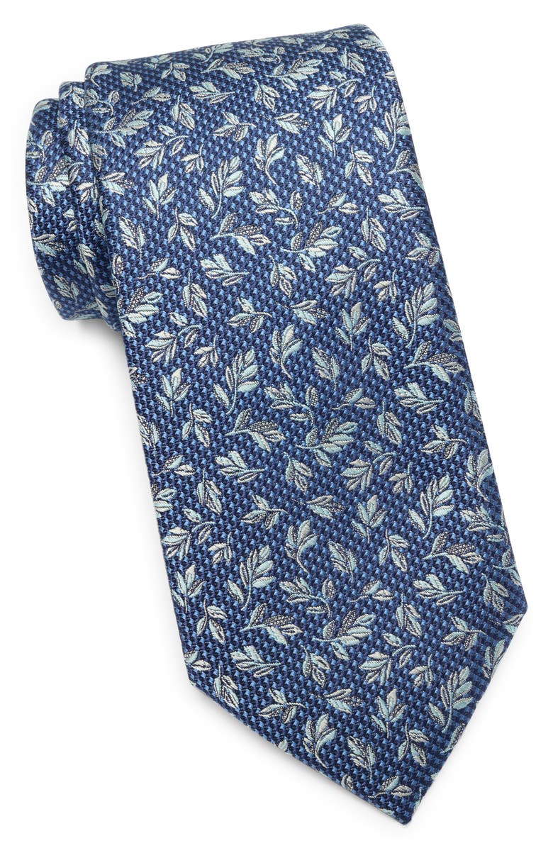 Michael Kors Garro Floral Satin Tie, Main, color, Navy