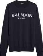 Balmain Paris Logo Jacquard Merino Wool Sweater