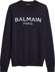 Balmain Paris Logo Jacquard Merino Wool Sweater