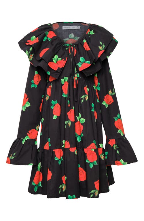 The Lulo Project Wings Of The West Floral Long Sleeve Stretch Cotton Dress In Black