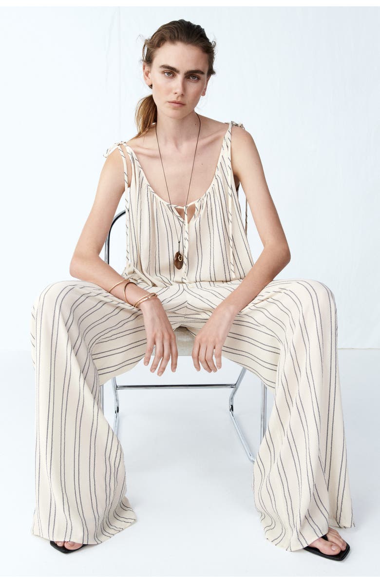 H&M Wide Drawstring Trousers, Alternate, color, Light Beige/Blue Striped