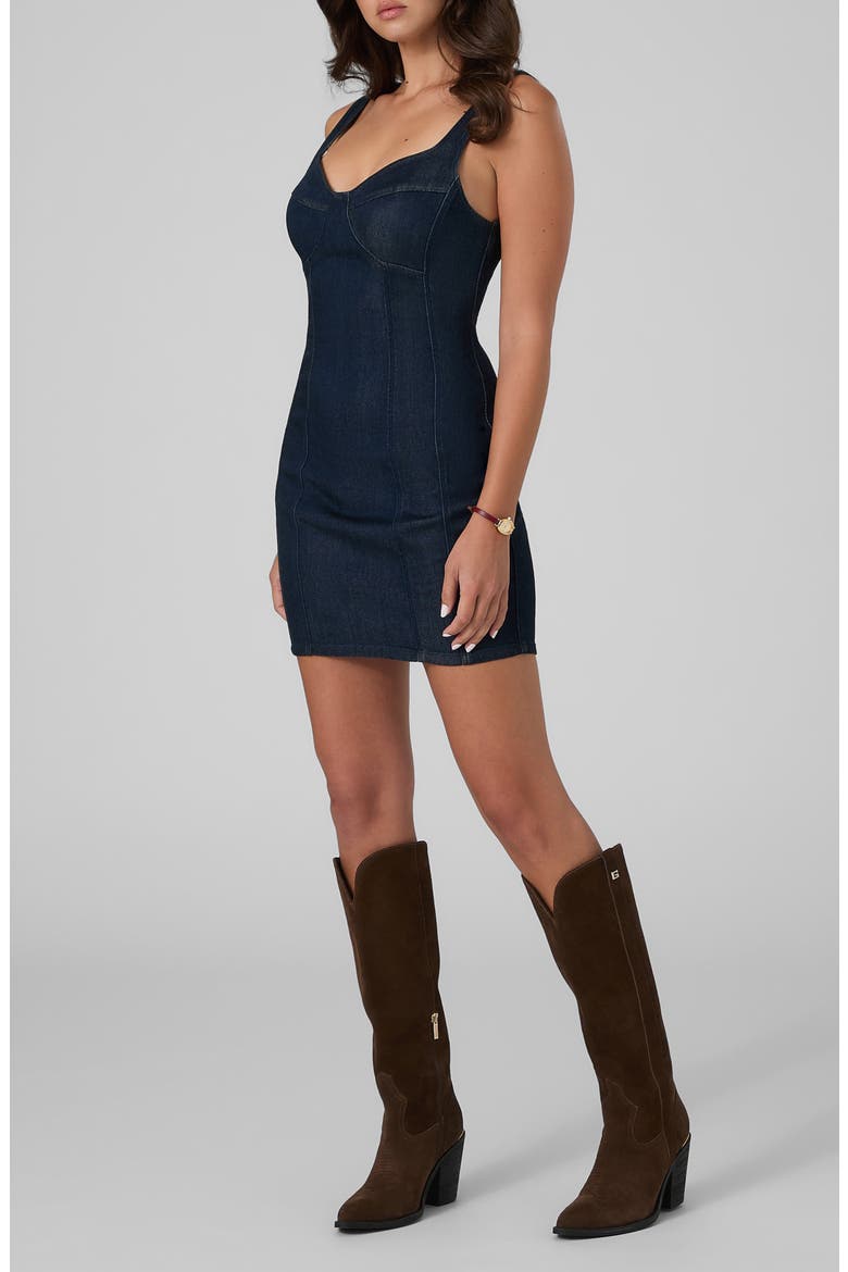 Alora Denim Mini Dress, Main, color, NAVY