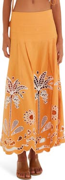 FARM Rio Tropi Embroidered Eyelet Cover-Up Maxi Skirt