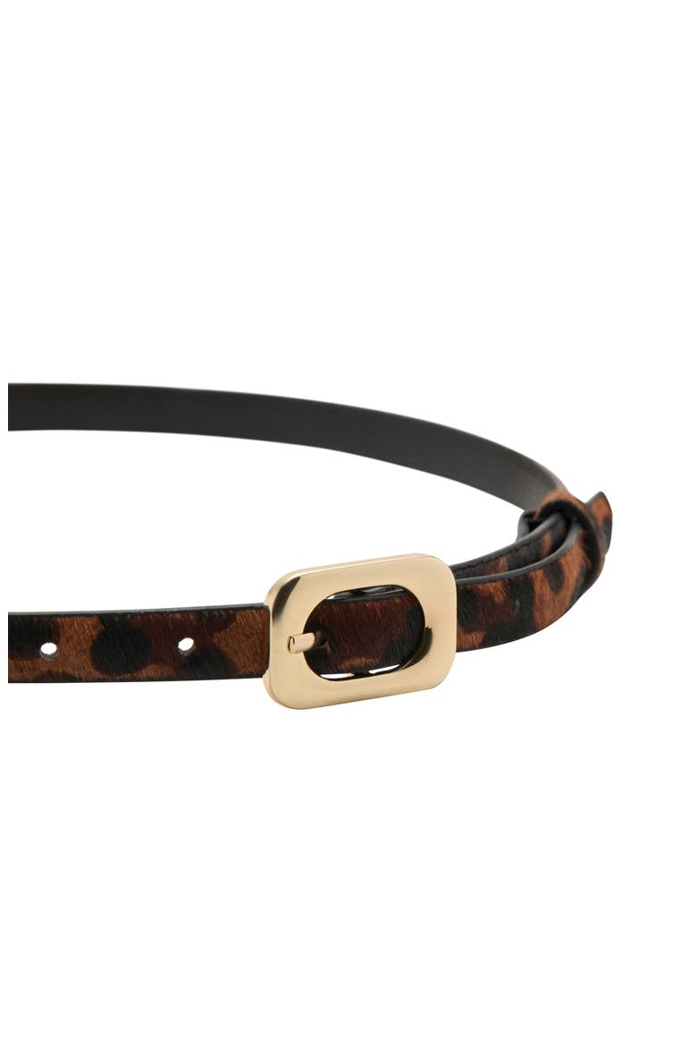 Skinny Leopard Print Genuine Calf Hair Belt, Alternate, color, DARK BROWN