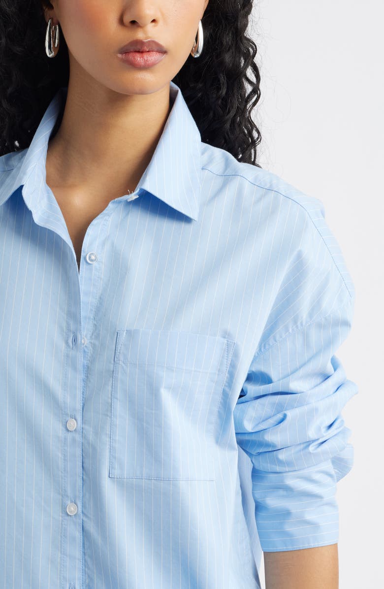 Open Edit Oversize Poplin Button-Up Shirt, Alternate, color, Blue- Ivory Slice Pin