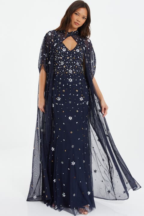 Beaded 2-In-1 Cape And Evening Dress
