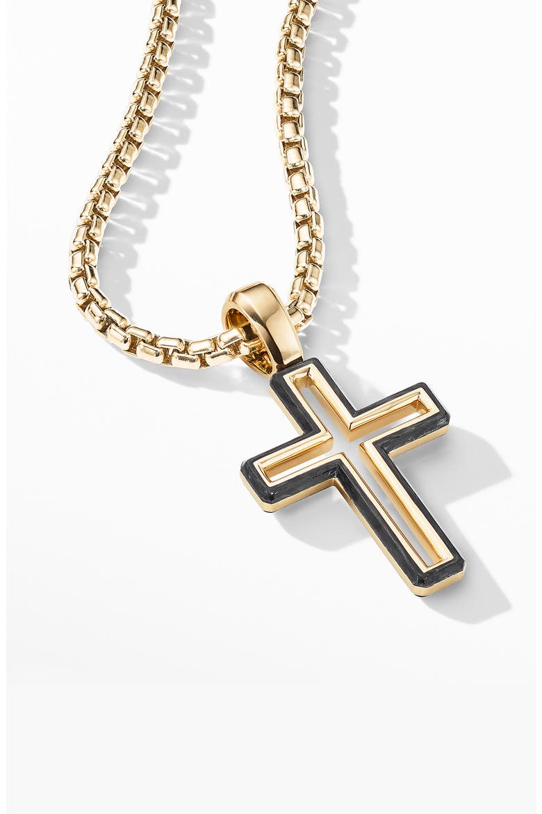 Forged Carbon Cross Pendant with 18K Gold, Alternate, color, FORGED CARBON
