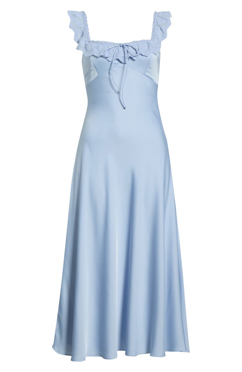 ASTR the Label Makiya Lace Trim Satin Dress, Alternate, color, Blue