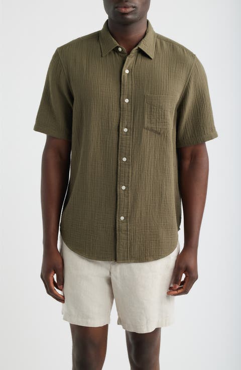 Duo Gauze Short Sleeve Cotton Button-Up Shirt