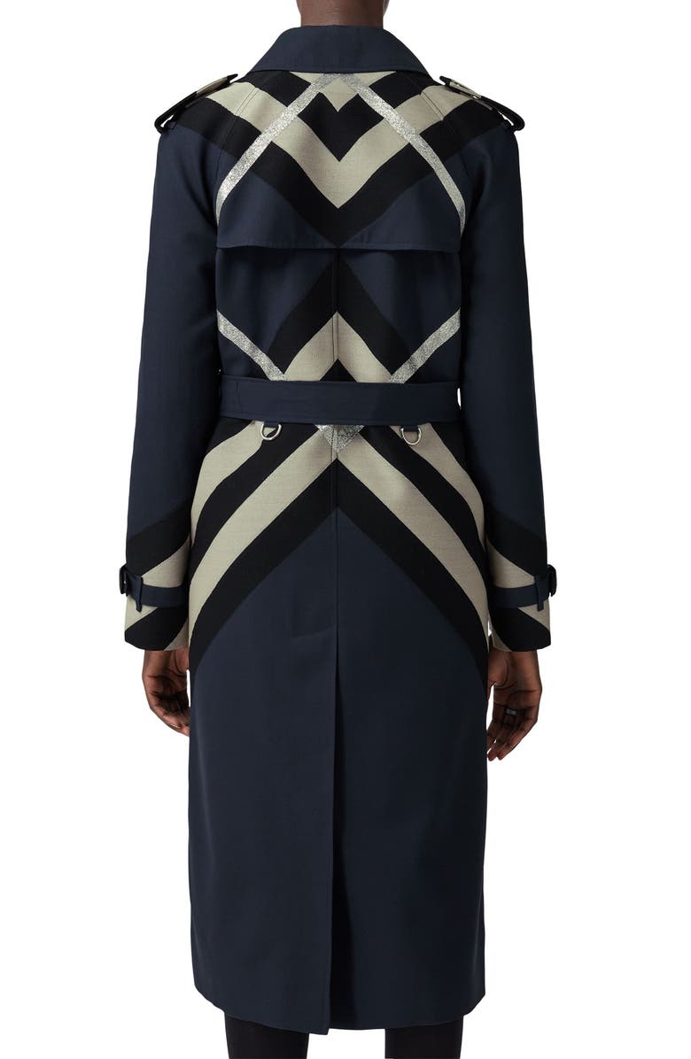 Burberry Waterloo Metallic Chevron Check Wool Blend Trench Coat, Alternate, color, 