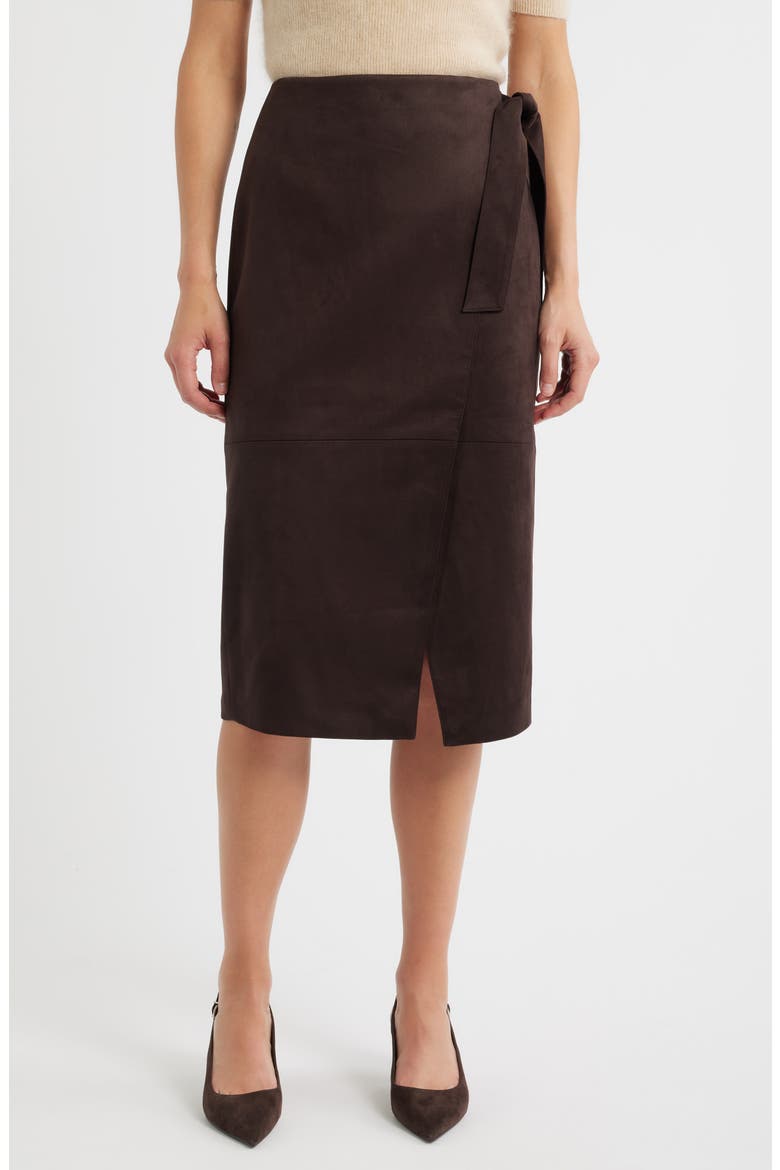 The Danica Faux Wrap Faux Suede Skirt, Main, color, BISTRO BROWN