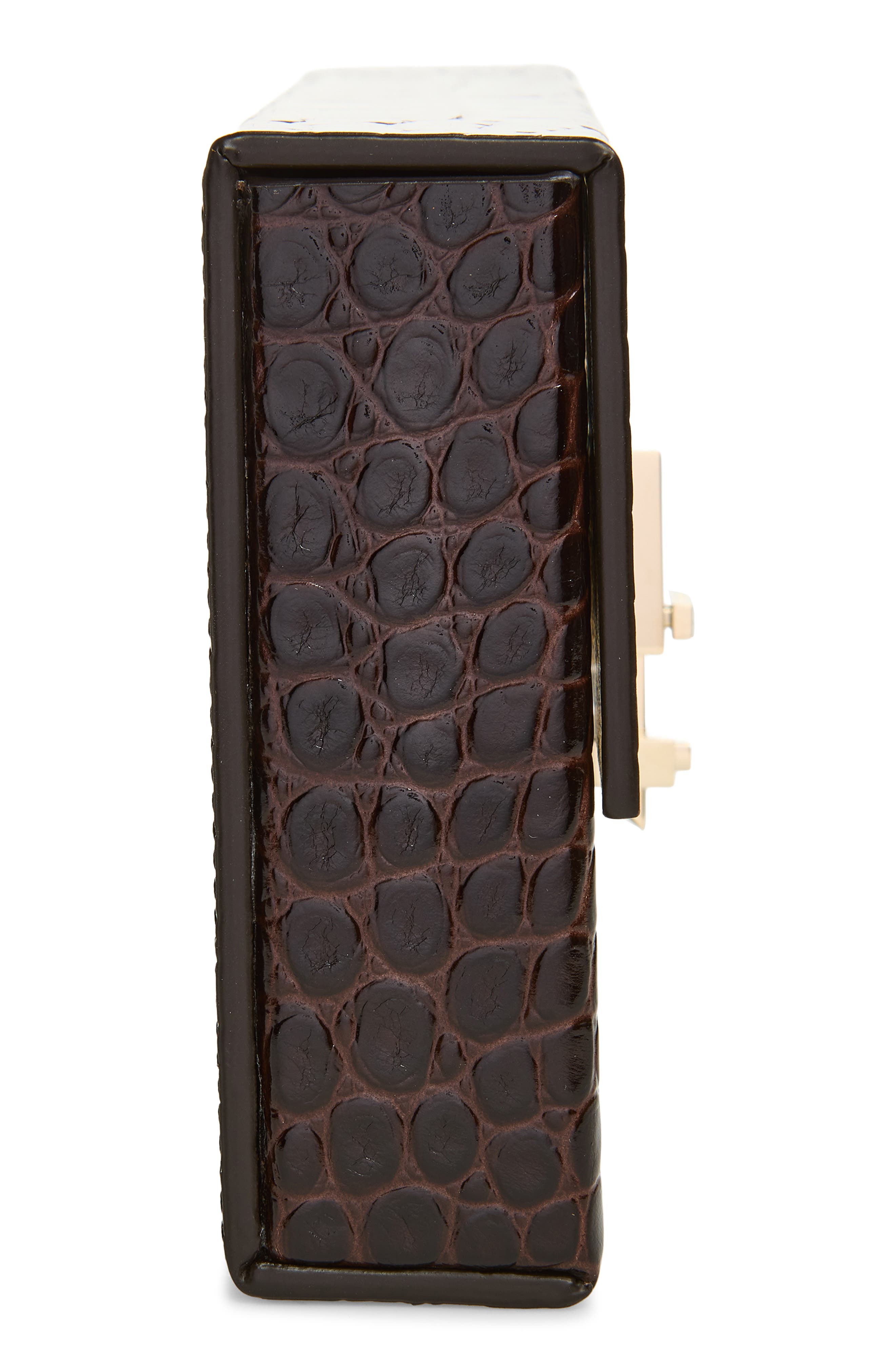 TOM FORD Croc Embossed Patenet Leather East/West Box Clutch, Alternate, color, 1B087 Espresso