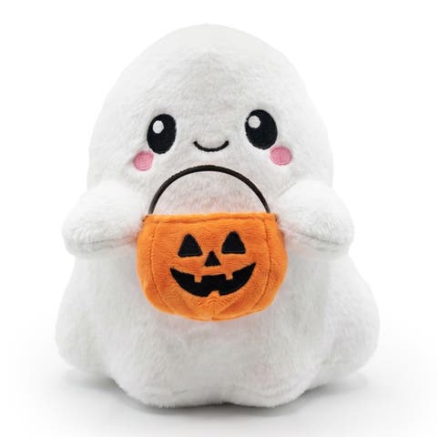 Halloween Ghost Plush Toy 10" Cuddly Ghost holding Pumpkin Basket Plushie, Soft Stuffed Animal Holiday Gift Toys, Party Favor