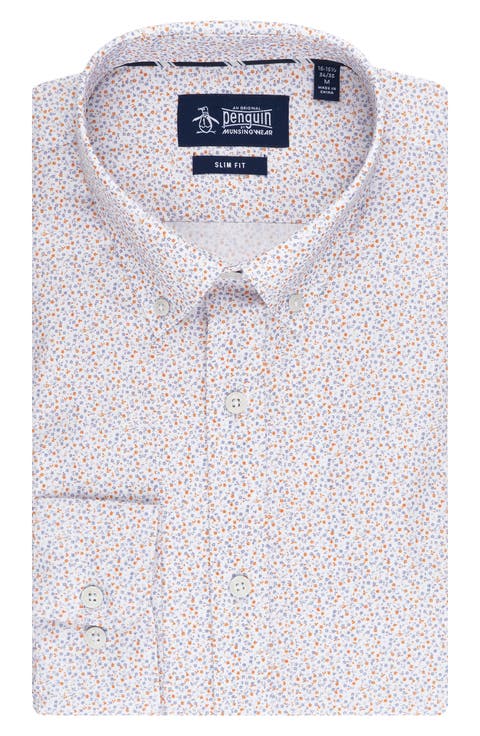 Micro Floral Print Slim Fit Dress Shirt