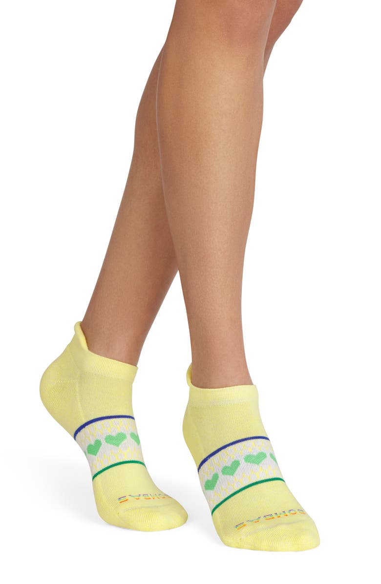 Bombas Pride Stripe Heart Ankle Socks, Main, color, Glow/ Soft White