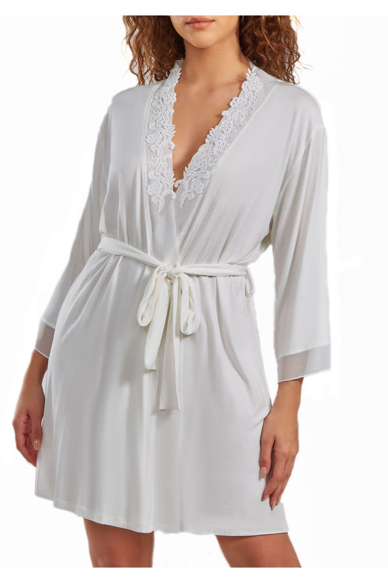Modal Lace Robe with Mesh Sleeve Trims, Main, color, White