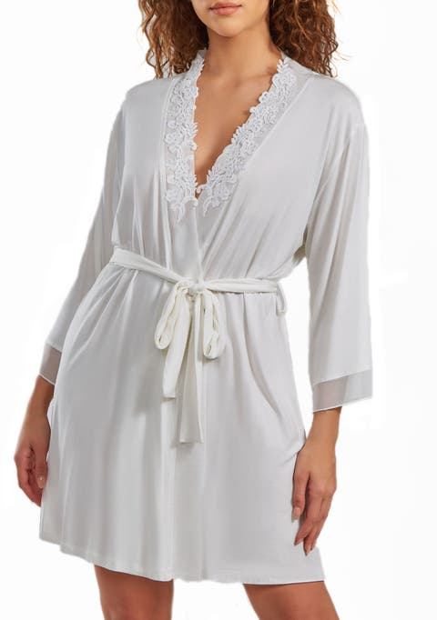 Modal Lace Robe with Mesh Sleeve Trims