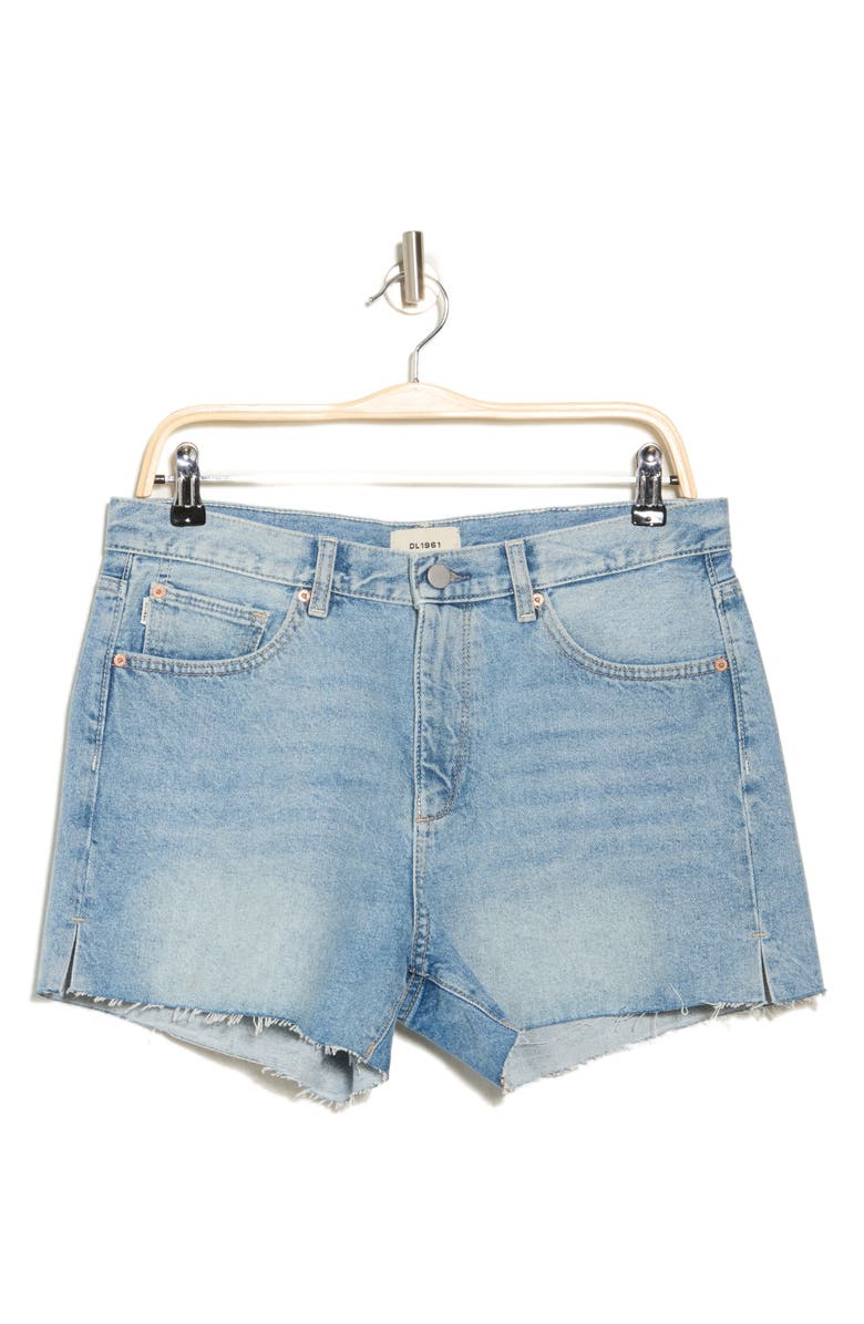 DL1961 Zoie Raw Hem Mid Rise Relaxed Denim Shorts, Main, color, Vintage Light