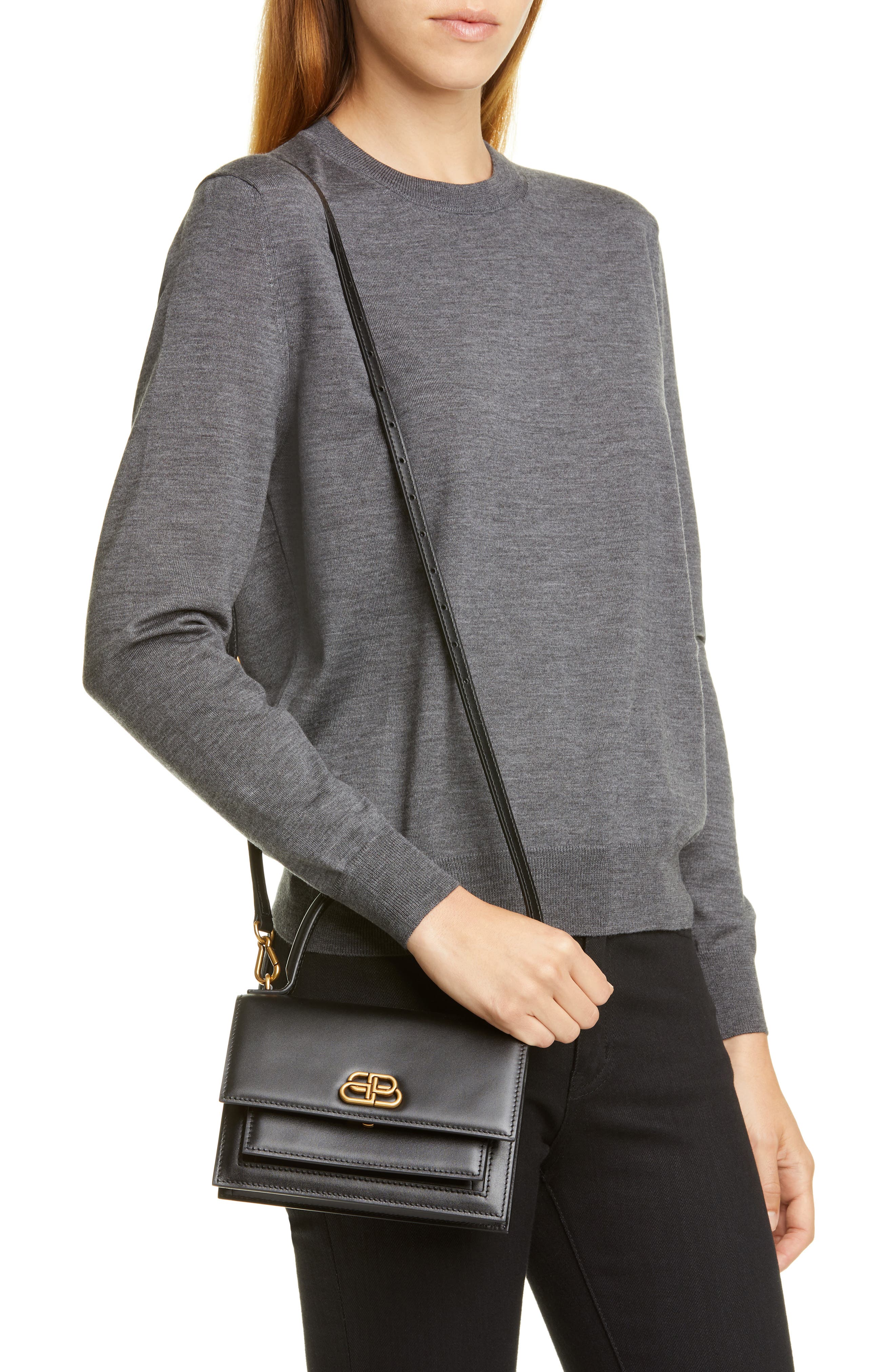 Balenciaga Extra Small Sharp Top Handle Leather Satchel, Alternate, color, 