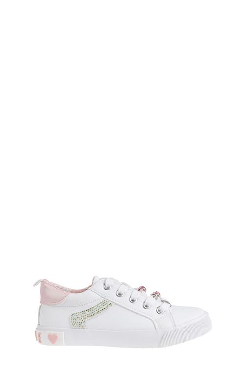 Bebe Little Girls Low Top With Rhinestones Beads And Plate Sneakers In White