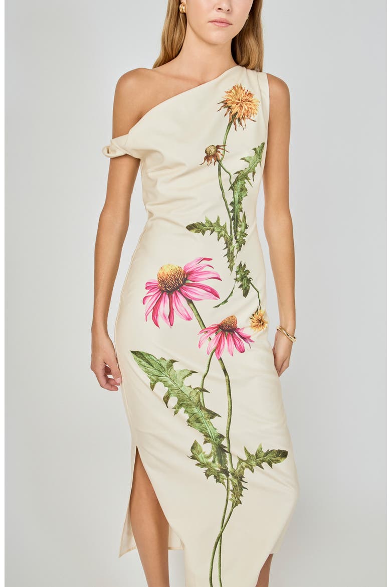 Floral Print Asymmetric Sleeveless Dress, Alternate, color, CREAM