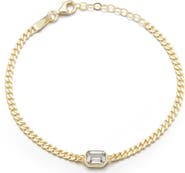 SPHERA MILANO 14K Gold Plated Sterling Silver Emerald Cut CZ Curb Chain Bracelet