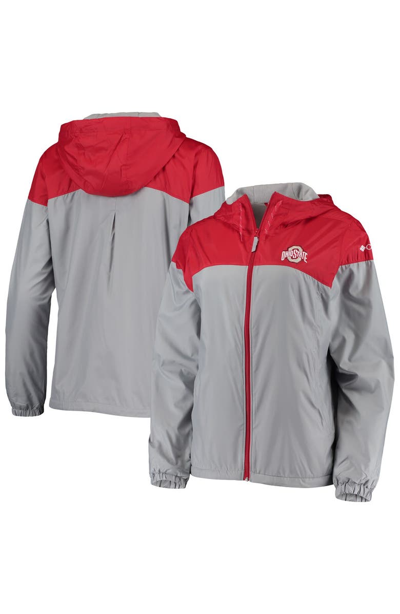 Columbia Women's Columbia Scarlet/Gray Ohio State Buckeyes Flash Forward Lined Full-Zip Windbreaker Hoodie Jacket, Main, color, 
