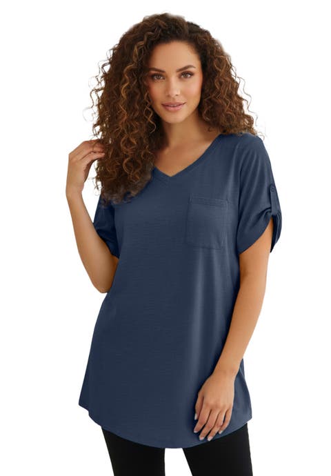 Plus Size Slub V-Neck Boyfriend Tunic Top (Plus)