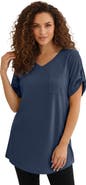 Roaman's Plus Size Slub V-Neck Boyfriend Tunic Top