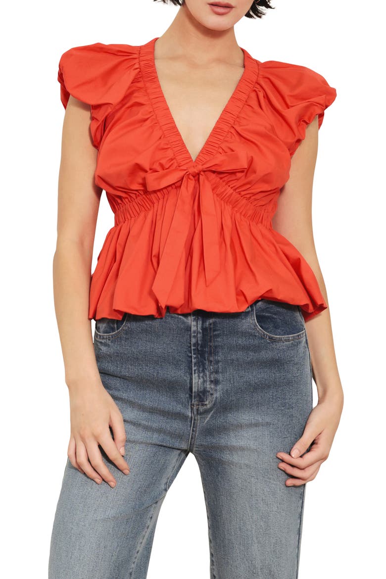 Bubble Sleeve Babydoll Top, Main, color, RED