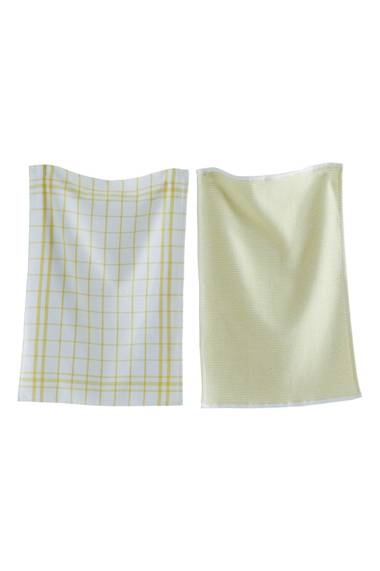 Classic Yellow Cotton Dishtowel Set of 2 Checked Solid, Main, color, Yellow
