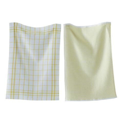 Classic Yellow Cotton Dishtowel Set of 2 Checked Solid