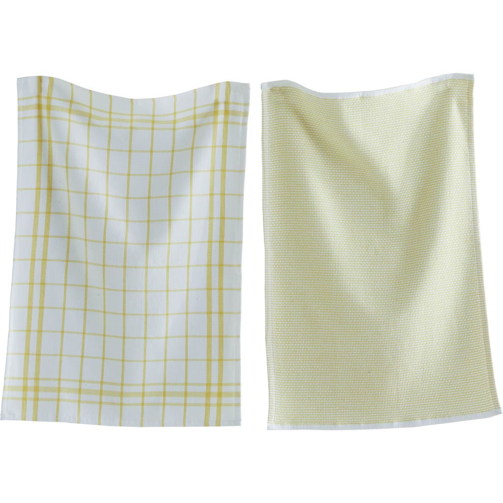 Tag 26l"x18w" Classic Yellow Cotton  Set Of 2 Checked And Solid Terry Cloth Dishtowel Kitchen Towel  In Yellow