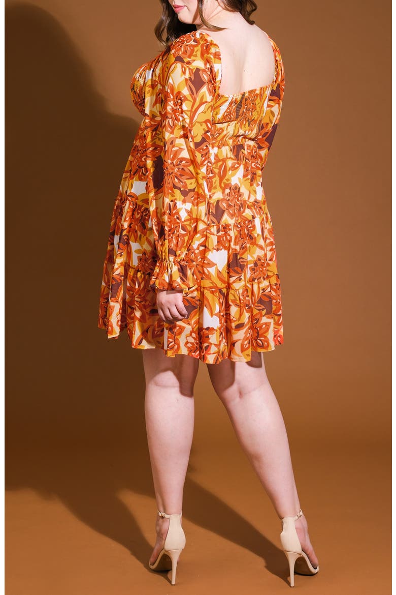 Smocked Printed Long Sleeve Minidress, Alternate, color, RUST