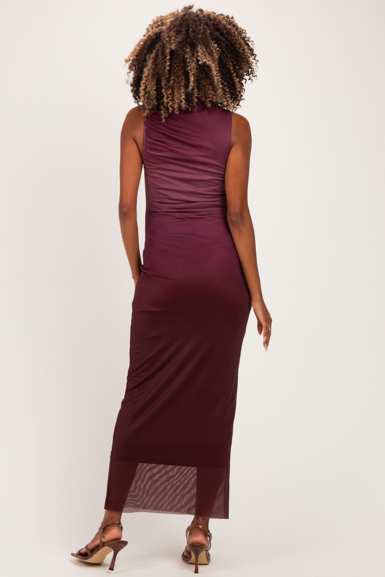 Ombre Mesh Ruched Sleeveless Midi Dress, Alternate, color, Burgundy